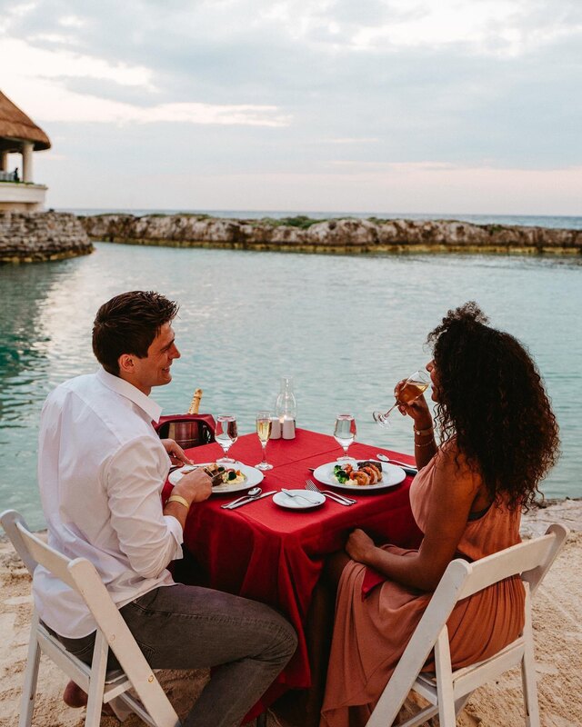 Enjoying a romantic lunch in their honeymoon