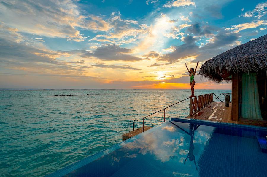 Enjoy your outdoor plunge pool in your over the water bungalow in Maldives